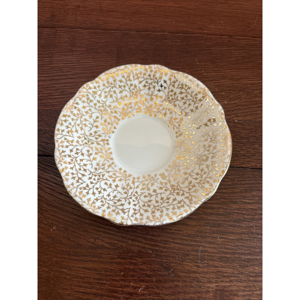 Queen Anne  England  Saucer  w/ ‎ Gilded Laced Foliage Design  ( saucer only )